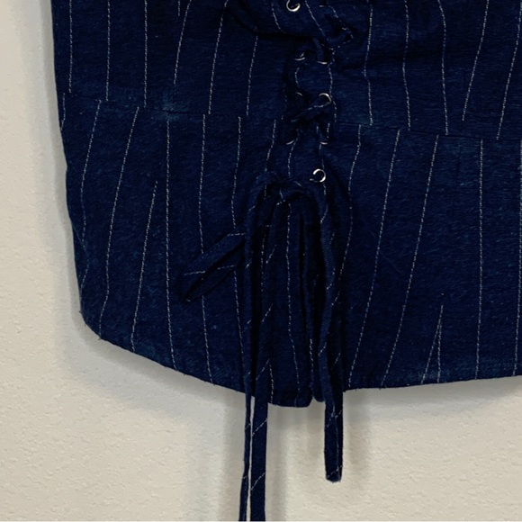 Farrow Navy Blue Pinstripe Corset Crop Top Size S - Picture 5 of 9